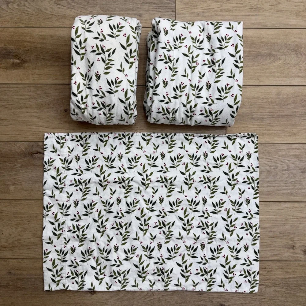 Twin Flannel Sheet Set Holiday Holly‎ Christmas Cotton Cozy Soft Winter
